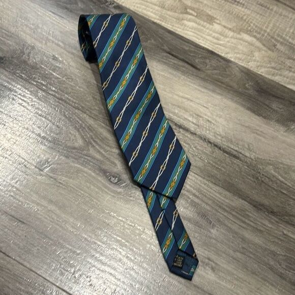 Gucci Other - B18 NWT Gucci Men’s Blue Green Buckle Patterned Stripe Silk Tie Made in Italy